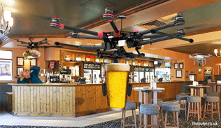 Drone Delivering a Pint of Lager Drone Carrying Pint of Lager