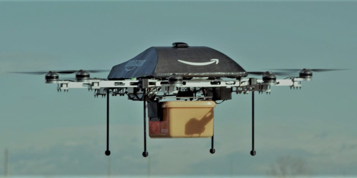 Amazon drone carrying a delivery of goods