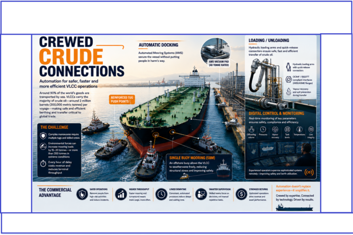 Crewed Crude Connections – Border Automated crude oil loading terminal illustrating maritime automation and digital shipping