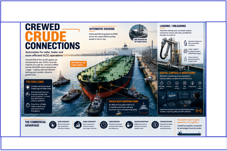 Automated crude oil loading terminal illustrating maritime automation and digital shipping