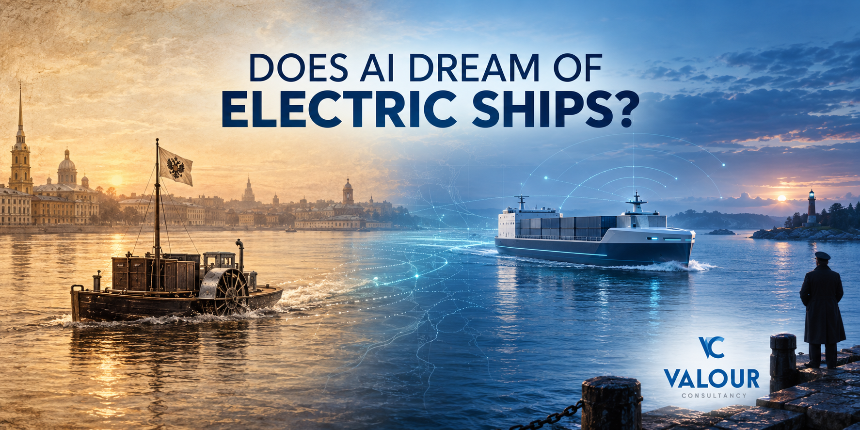 Does AI Dream of Electric Ships Historic electric boat transitioning into a modern autonomous electric cargo ship