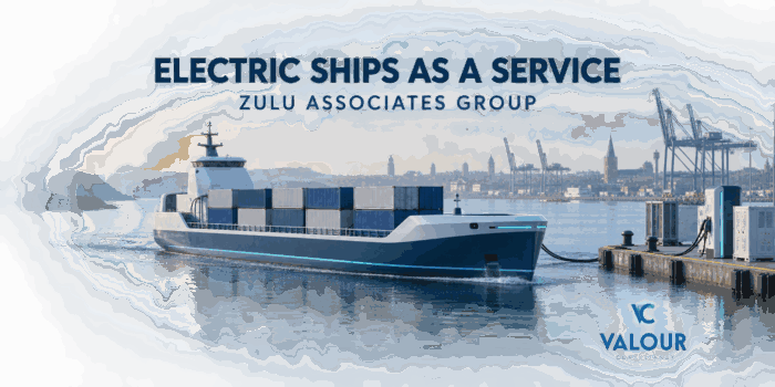 Electric Ships as a Service Concept graphic of electric unmanned container vessel